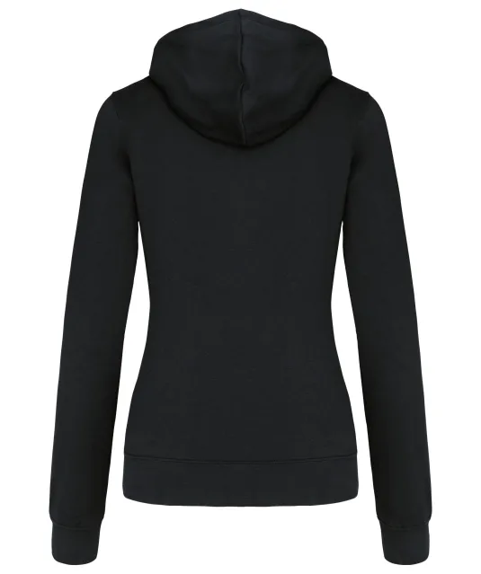 K467 - Damessweater met rits en capuchon in contrasterende kleur Black / Red