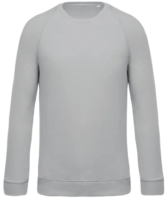 K480 - Herensweater BIO ronde hals raglanmouwen Snow Grey