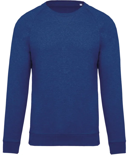 K480 - Herensweater BIO ronde hals raglanmouwen Ocean Blue Heather