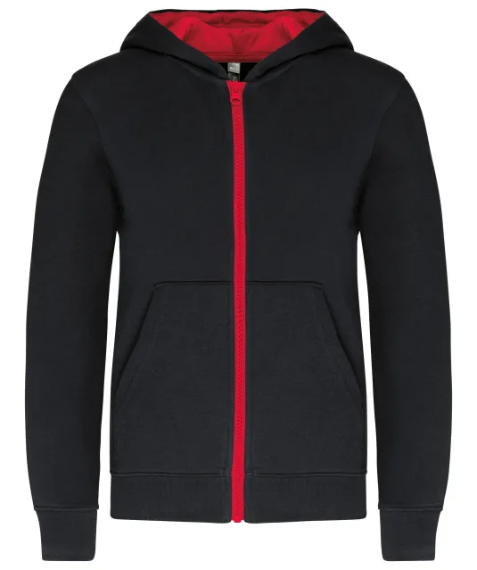 K486 - Kindersweatvest met capuchon Black / Red
