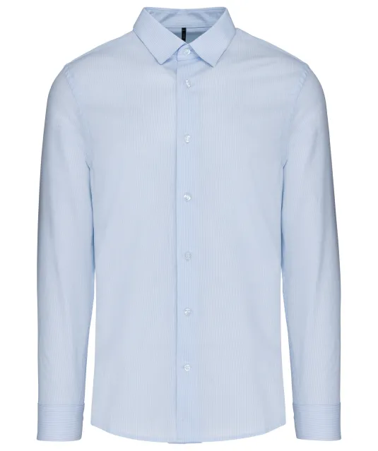 K513 - Herenoverhemd in popeline met lange mouwen Striped Pale Blue / White