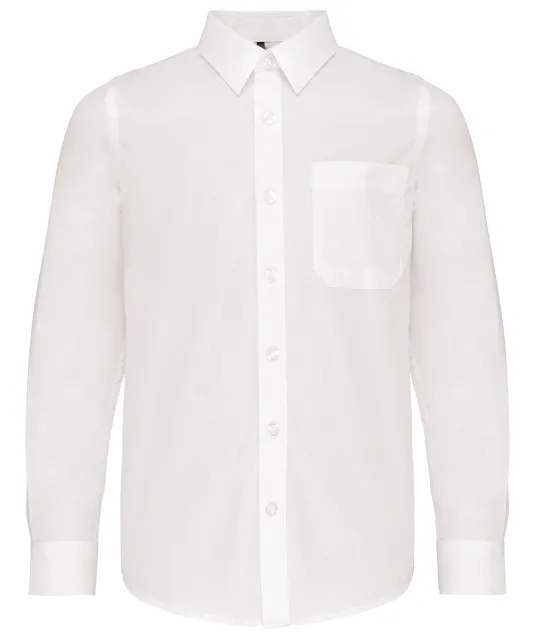 K521 - Kinder poplin overhemd lange mouwen White