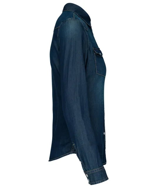 K518 - Dames denim blouse lange mouwen Blue Jean