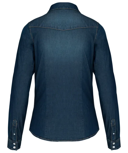 K518 - Dames denim blouse lange mouwen Blue Jean
