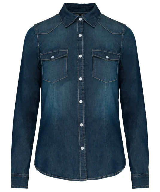 K518 - Dames denim blouse lange mouwen Blue Jean