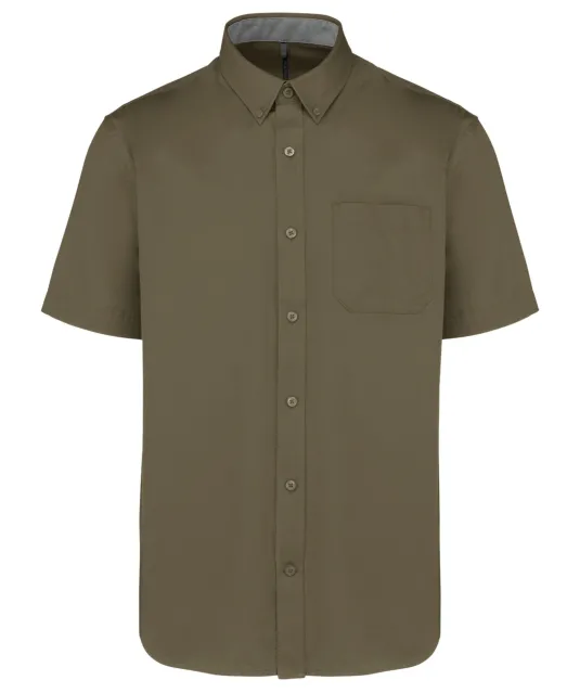K587 - Katoenen herenoverhemd met korte mouwen "Ariana" Light khaki