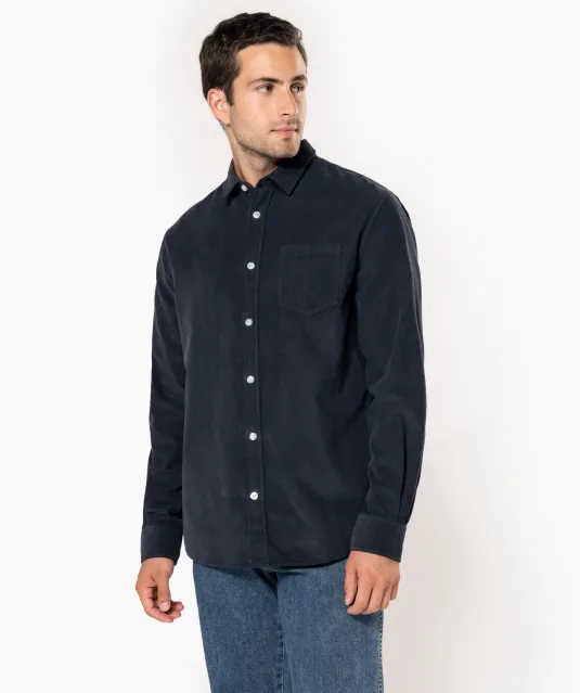 K599 - Heren overhemd met lange mouwen in ribfluweel Washed Brandy