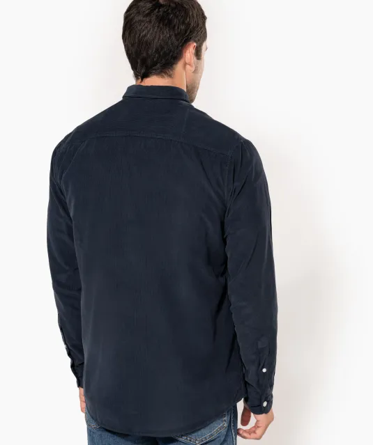 K599 - Heren overhemd met lange mouwen in ribfluweel Washed Brandy