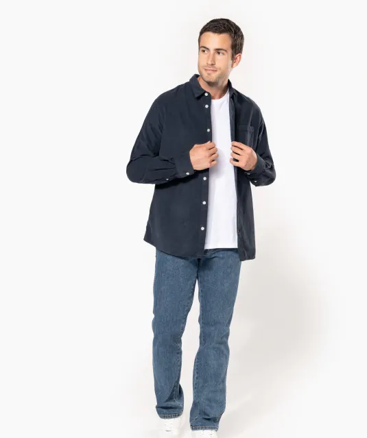 K599 - Heren overhemd met lange mouwen in ribfluweel Washed Brandy