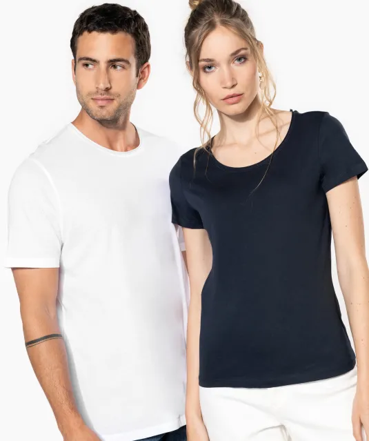 K398 - Bio T-shirt kraag met onafgewerkte rand korte mouwen White