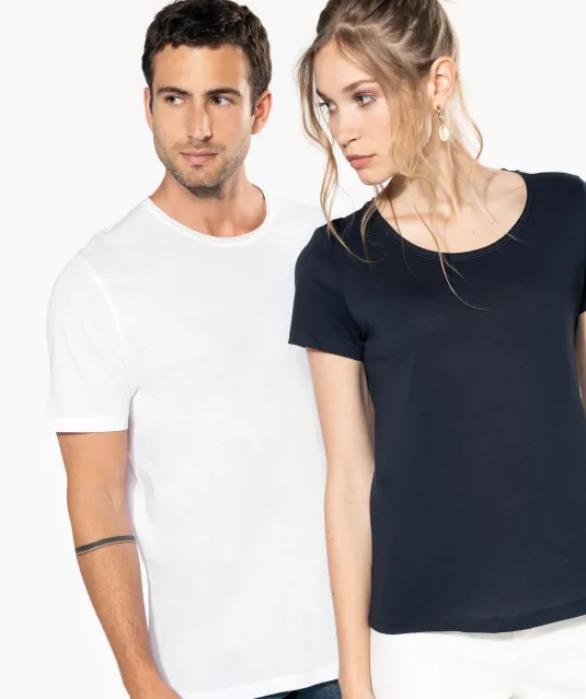 K398 - Bio T-shirt kraag met onafgewerkte rand korte mouwen White