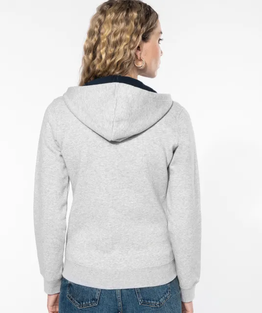 K467 - Damessweater met rits en capuchon in contrasterende kleur Black / Fine Grey