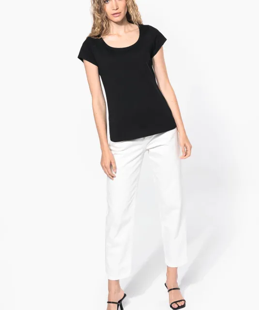 K384 - Dames-t-shirt korte mouwen met boothals Black