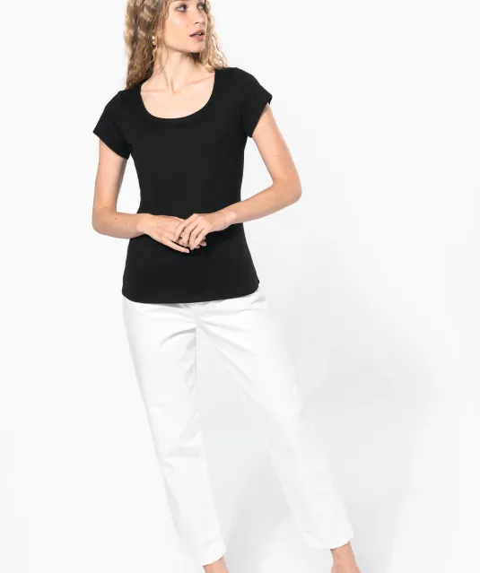 K384 - Dames-t-shirt korte mouwen met boothals Black