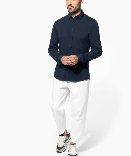 K508 - Piqué overhemd lange mouwen Navy