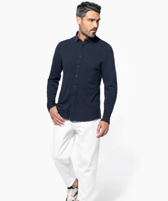K508 - Piqué overhemd lange mouwen Navy