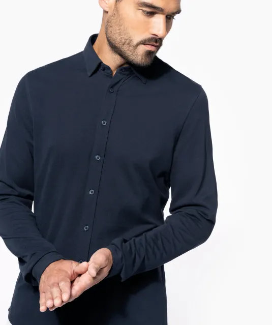 K508 - Piqué overhemd lange mouwen Navy