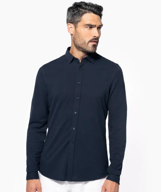 K508 - Piqué overhemd lange mouwen Navy