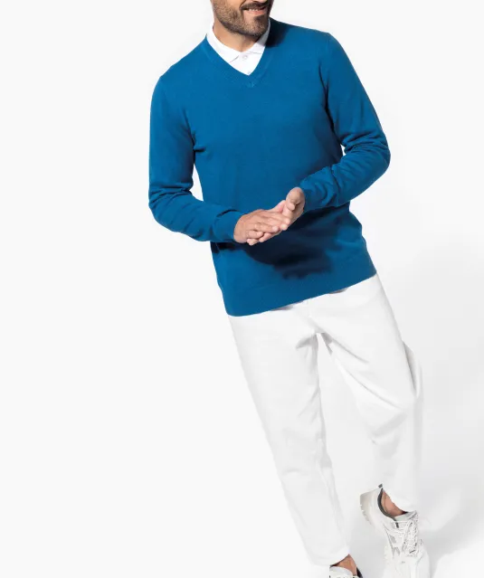 K982 - Premium pullover V-hals Mykonos Blue Heather