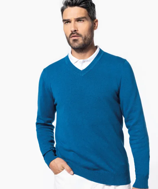 K982 - Premium pullover V-hals Mykonos Blue Heather