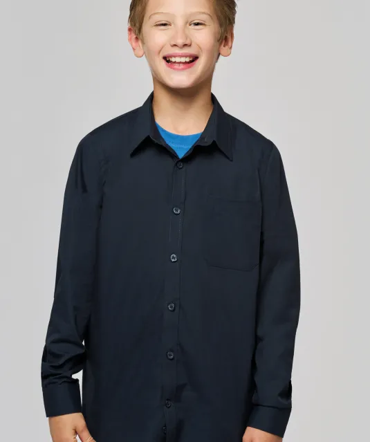 K521 - Kinder poplin overhemd lange mouwen White