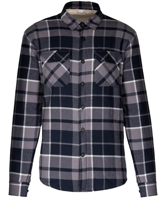 K579 - Geruit overshirt met sherpavoering Storm Grey / Navy checked