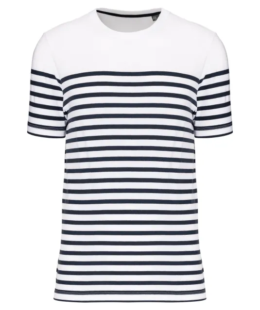 K3033 - Marine-t-shirt ronde hals Bio heren White / Navy Stripes