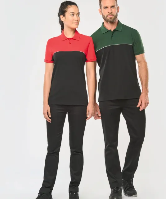 WK210 - Ecologische uniseks polo met korte mouwen in twee kleuren Black / Forest Green