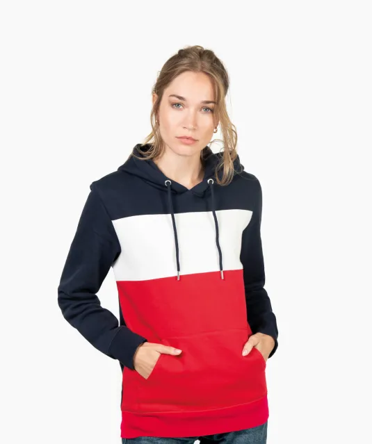 K4016 - Driekleurige unisex sweater met capuchon Black / White / Basalt Grey