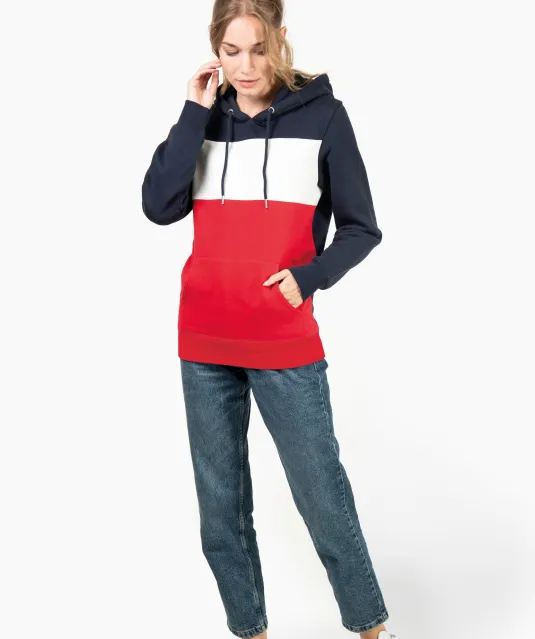 K4016 - Driekleurige unisex sweater met capuchon Black / White / Basalt Grey