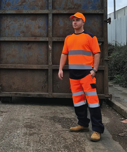 YHVJ400 - Tweekleurig veiligheids-T-shirt Hi Vis Orange / Navy