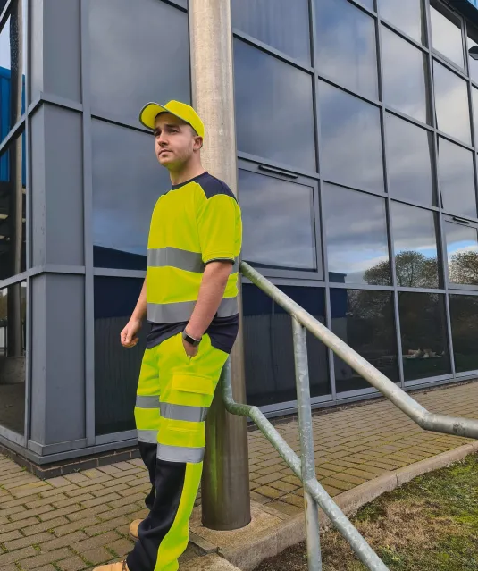 YHVJ400 - Tweekleurig veiligheids-T-shirt Hi Vis Orange / Navy