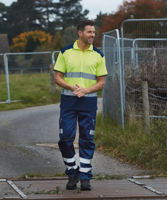 YHVJ220 - Tweekleurige veiligheidspolo Hi Vis Orange / Navy