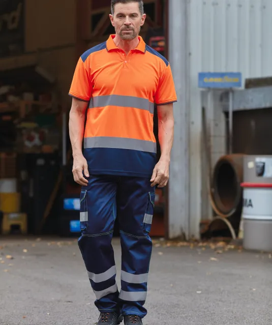 YHVJ220 - Tweekleurige veiligheidspolo Hi Vis Orange / Navy