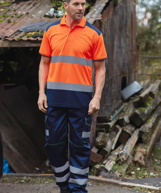 YHVJ220 - Tweekleurige veiligheidspolo Hi Vis Orange / Navy