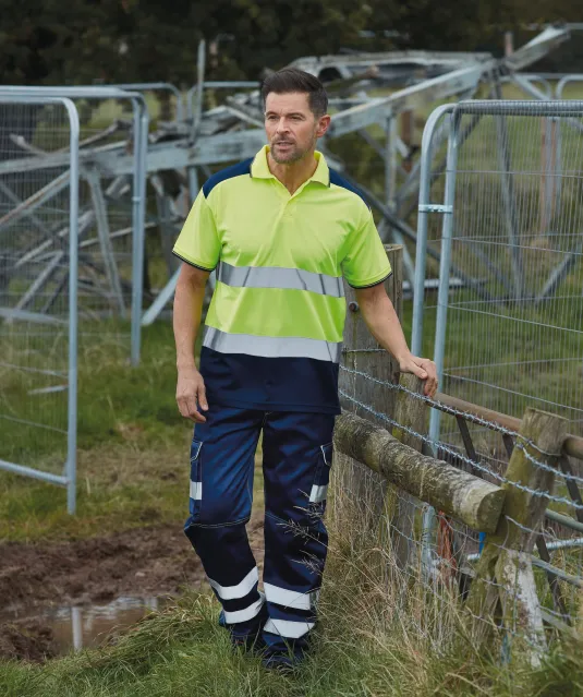 YHVJ220 - Tweekleurige veiligheidspolo Hi Vis Orange / Navy