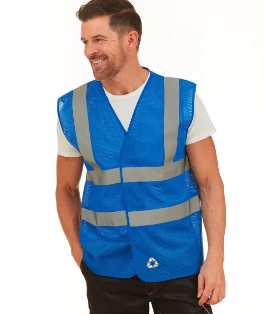 YHVW120 - Hoge zichtbaarheid hesje van gerecycleerd gaas Hi Vis Yellow