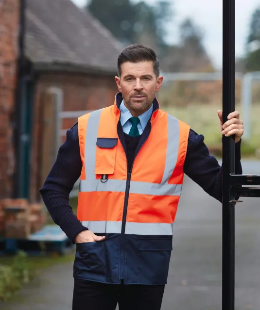 YHV005 - Gewatteerde veiligheidsbodywarmer Hi Vis Orange / Navy