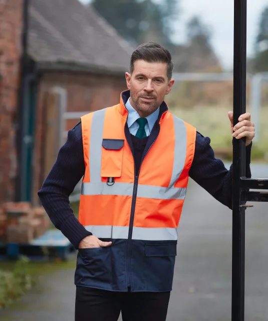 YHV005 - Gewatteerde veiligheidsbodywarmer Hi Vis Orange / Navy