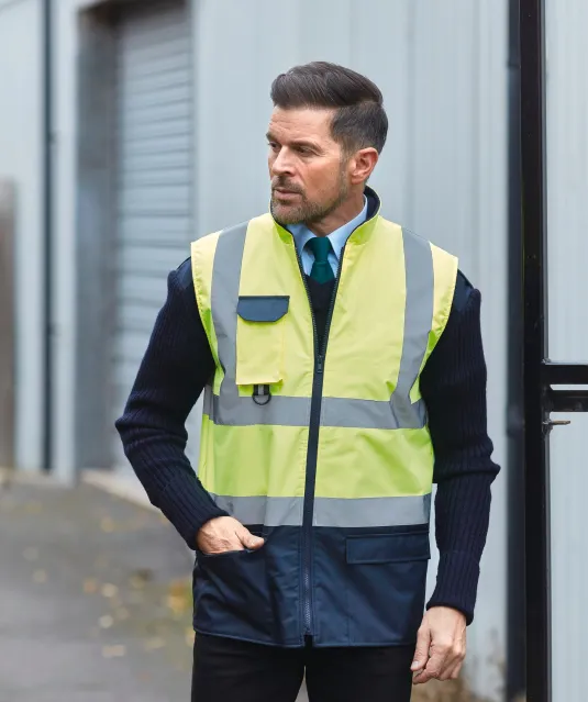 YHV005 - Gewatteerde veiligheidsbodywarmer Hi Vis Orange / Navy