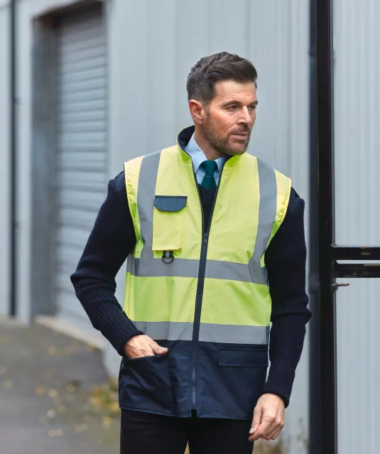 YHV005 - Gewatteerde veiligheidsbodywarmer Hi Vis Orange / Navy