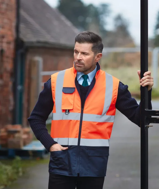 YHV005 - Gewatteerde veiligheidsbodywarmer Hi Vis Orange / Navy