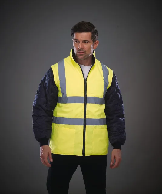YHV008SL - Gewatteerd veiligheidsjasje met afneembare mouwen Hi Vis Orange / Navy