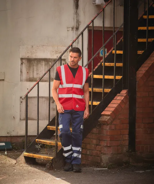 YHVW120 - Hoge zichtbaarheid hesje van gerecycleerd gaas Hi Vis Yellow