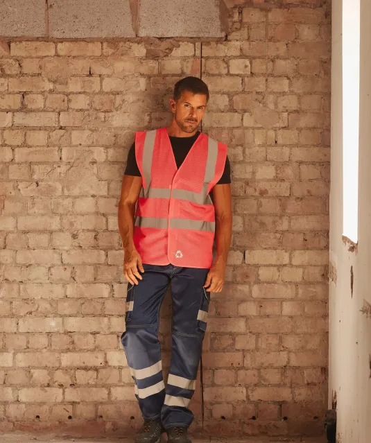 YHVW120 - Hoge zichtbaarheid hesje van gerecycleerd gaas Hi Vis Yellow