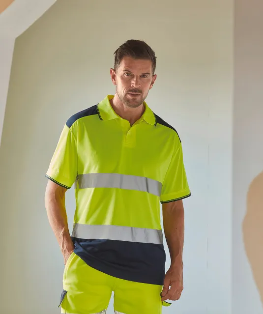 YHVJ220 - Tweekleurige veiligheidspolo Hi Vis Orange / Navy