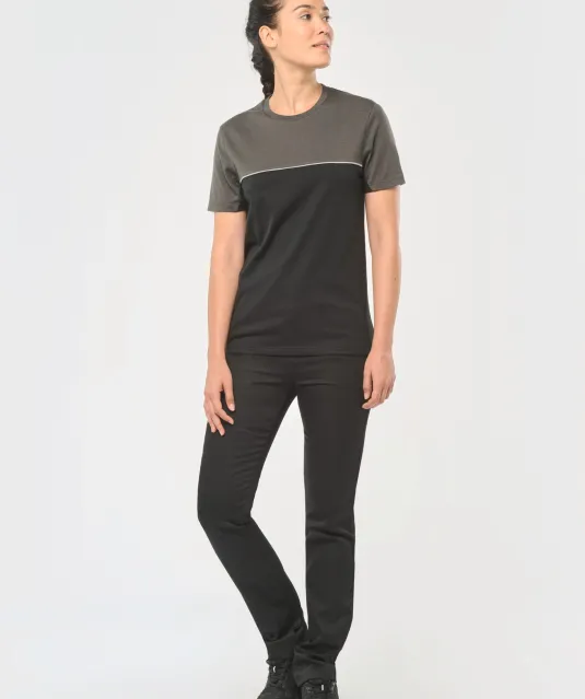 WK304 - Ecologisch tweekleurig uniseks T-shirt met korte mouwen Black / Forest Green