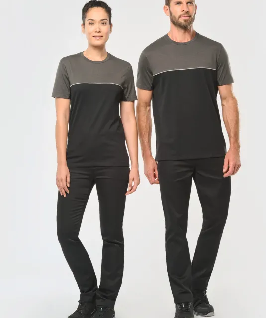 WK304 - Ecologisch tweekleurig uniseks T-shirt met korte mouwen Black / Forest Green
