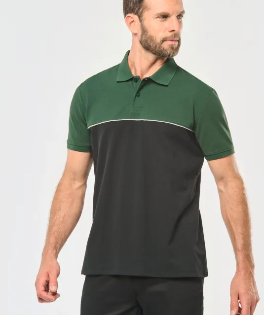 WK210 - Ecologische uniseks polo met korte mouwen in twee kleuren Black / Forest Green