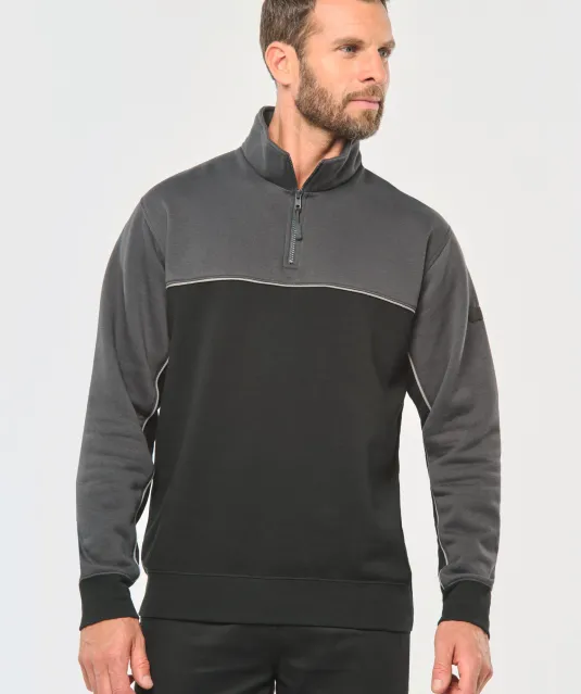 WK404 - Ecologische uniseks sweater met ritskraag Black / Forest Green